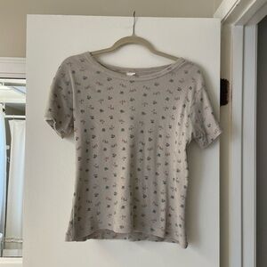 Cottage Core 100% Cotton Ribbed Floral Cropped T-Shirt